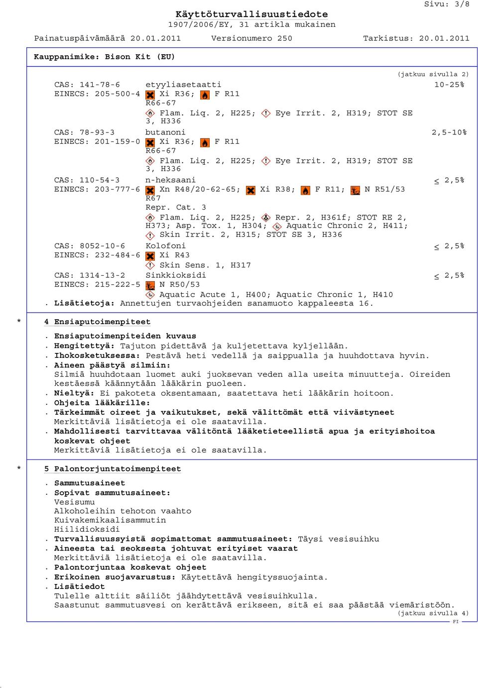 Cat. 3 Flam. Liq. 2, H225; Repr. 2, H361f; STOT RE 2, H373; Asp. Tox. 1, H304; Aquatic Chronic 2, H411; Skin Irrit. 2, H315; STOT SE 3, H336 Kolofoni Xi R43 Skin Sens.