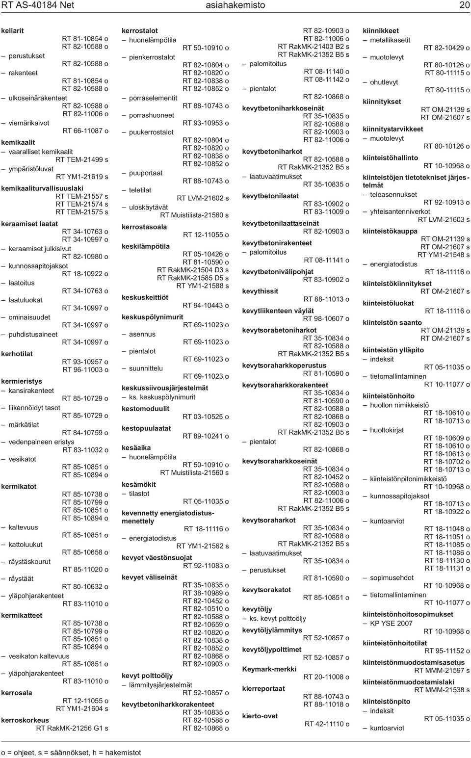 keraamiset julkisivut RT 82-10980 o laatoitus RT 34-10763 o laatuluokat RT 34-10997 o ominaisuudet RT 34-10997 o puhdistusaineet RT 34-10997 o kerhotilat RT 93-10957 o RT 96-11003 o kermieristys