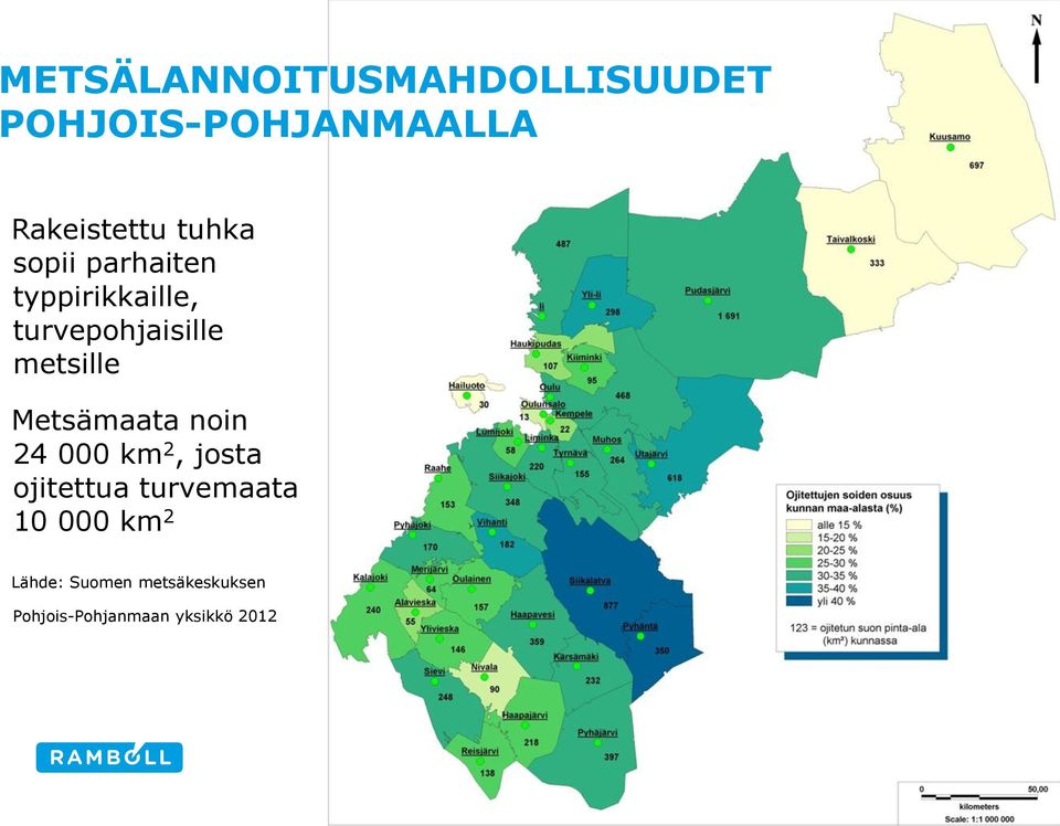 Metsämaata noin 24 000 km 2, josta ojitettua turvemaata 10 000