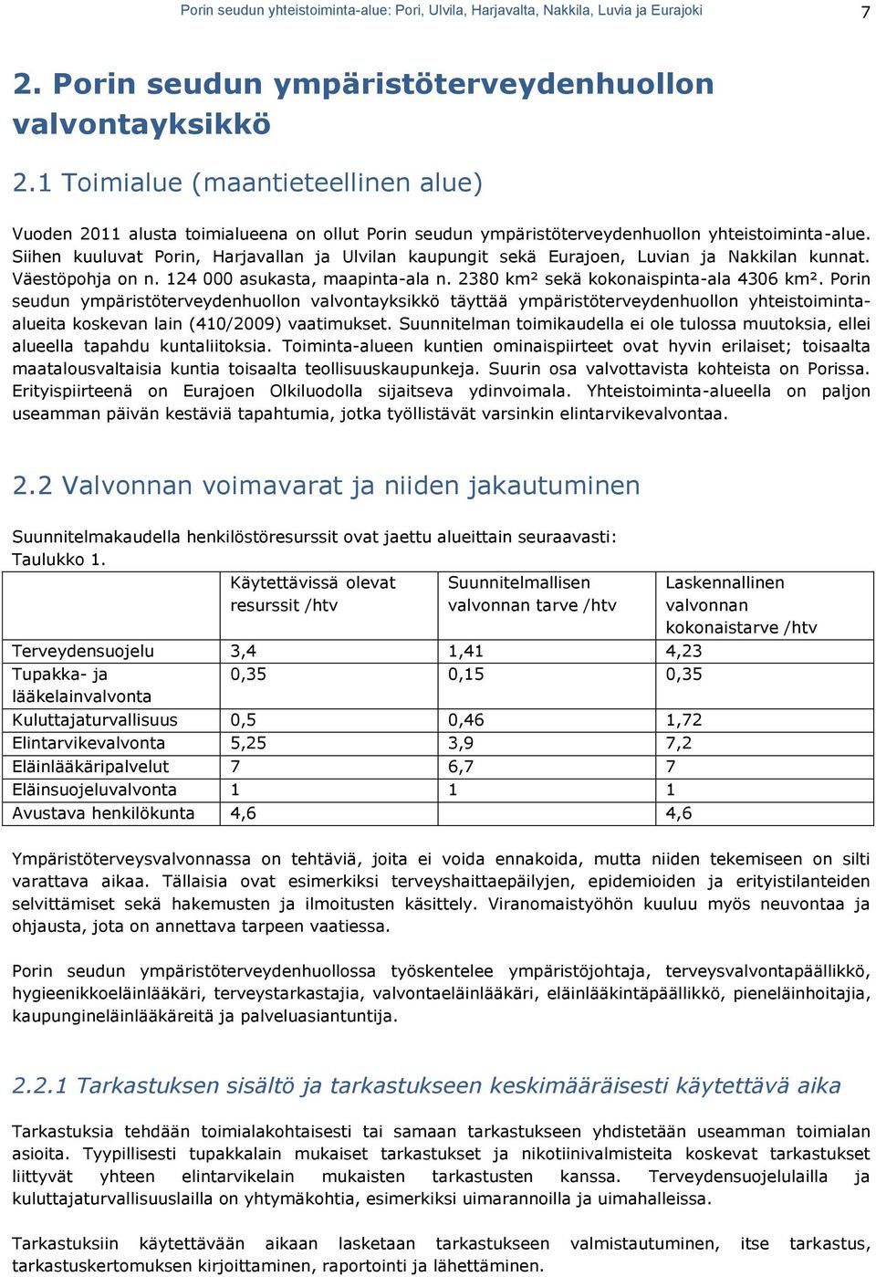 Siihen kuuluvat Porin, Harjavallan ja Ulvilan kaupungit sekä Eurajoen, Luvian ja Nakkilan kunnat. Väestöpohja on n. 124 000 asukasta, maapinta-ala n. 2380 km² sekä kokonaispinta-ala 4306 km².