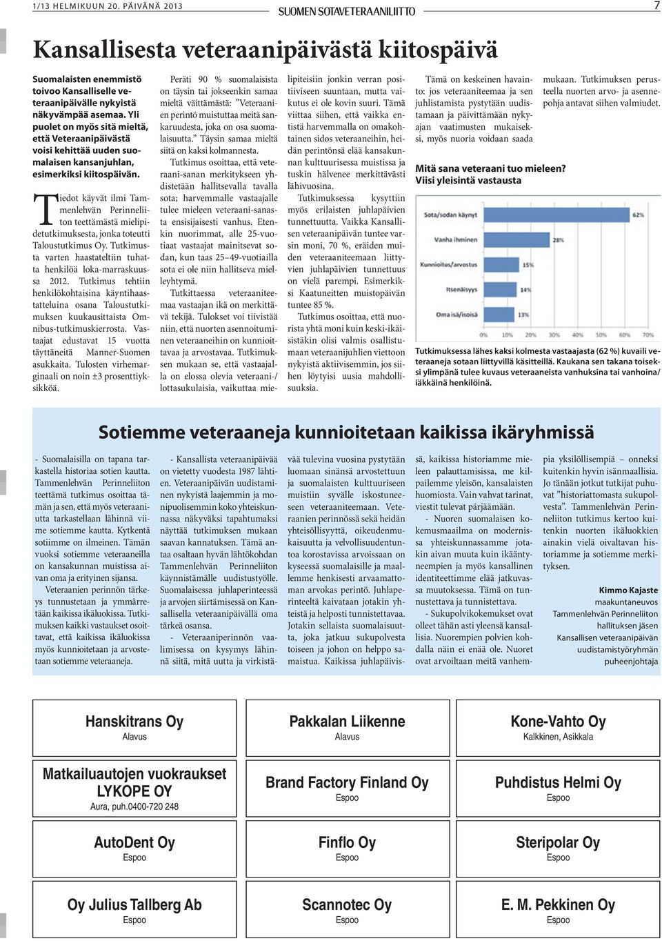 Tiedot käyvät ilmi Tammenlehvän Perinneliiton teettämästä mielipidetutkimuksesta, jonka toteutti Taloustutkimus Oy. Tutkimusta varten haastateltiin tuhatta henkilöä loka-marraskuussa 2012.