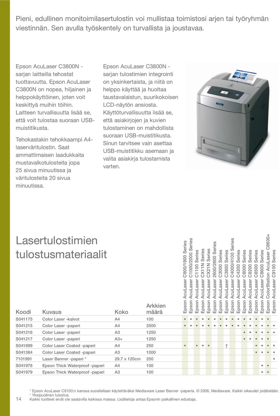 Laitteen turvallisuutta lisää se, että voit tulostaa suoraan USBmuistitikusta. Tehokastakin tehokkaampi A4- laserväritulostin.