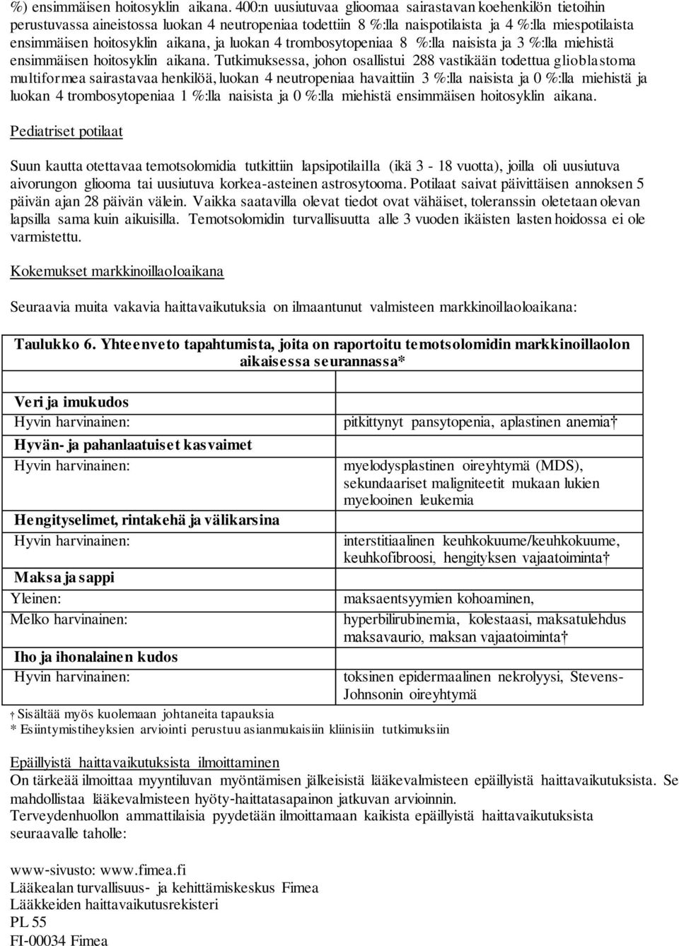 ja luokan 4 trombosytopeniaa 8 %:lla naisista ja 3 %:lla miehistä ensimmäisen hoitosyklin aikana.