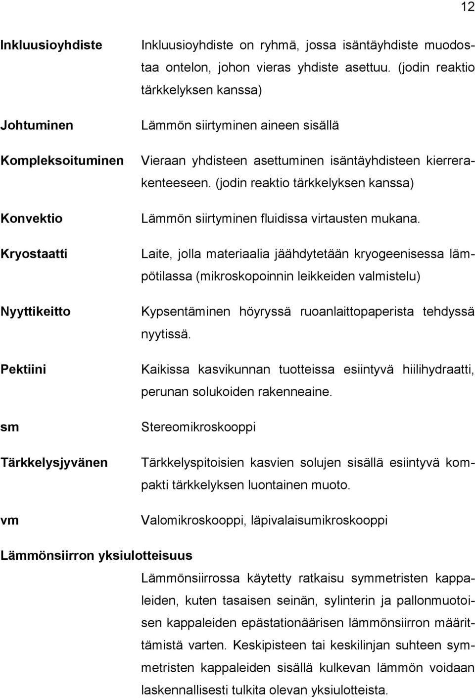 (jodin reaktio tärkkelyksen kanssa) Lämmön siirtyminen fluidissa virtausten mukana.