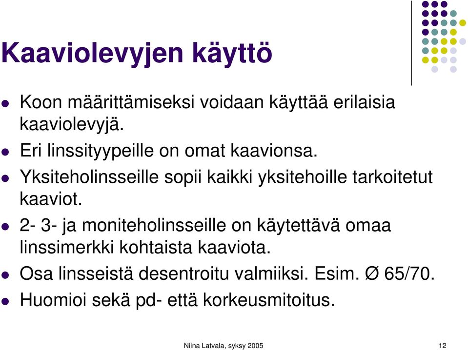 Yksiteholinsseille sopii kaikki yksitehoille tarkoitetut kaaviot.