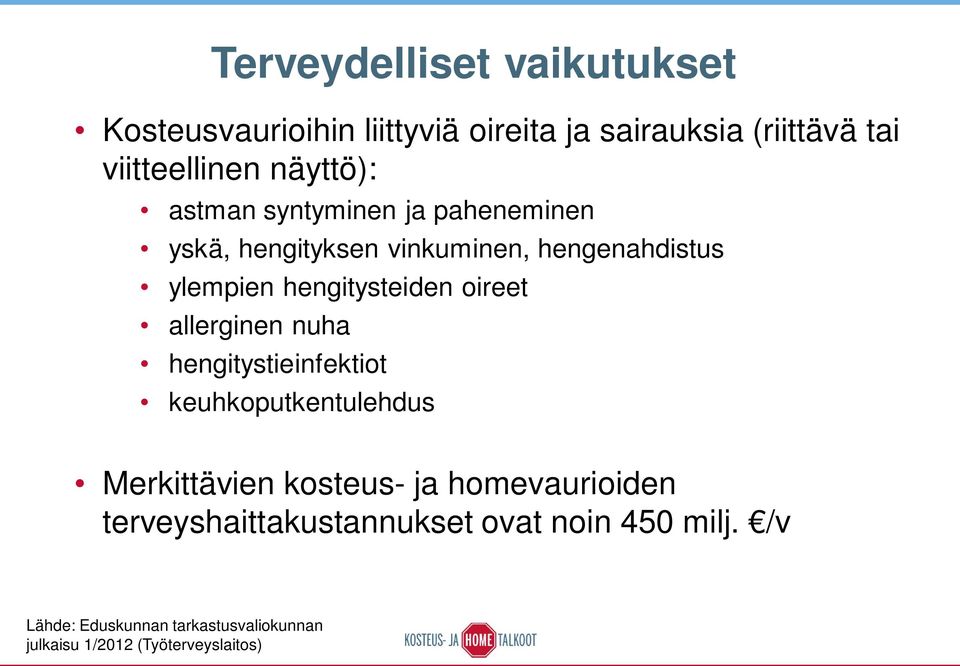 oireet allerginen nuha hengitystieinfektiot keuhkoputkentulehdus Merkittävien kosteus- ja homevaurioiden