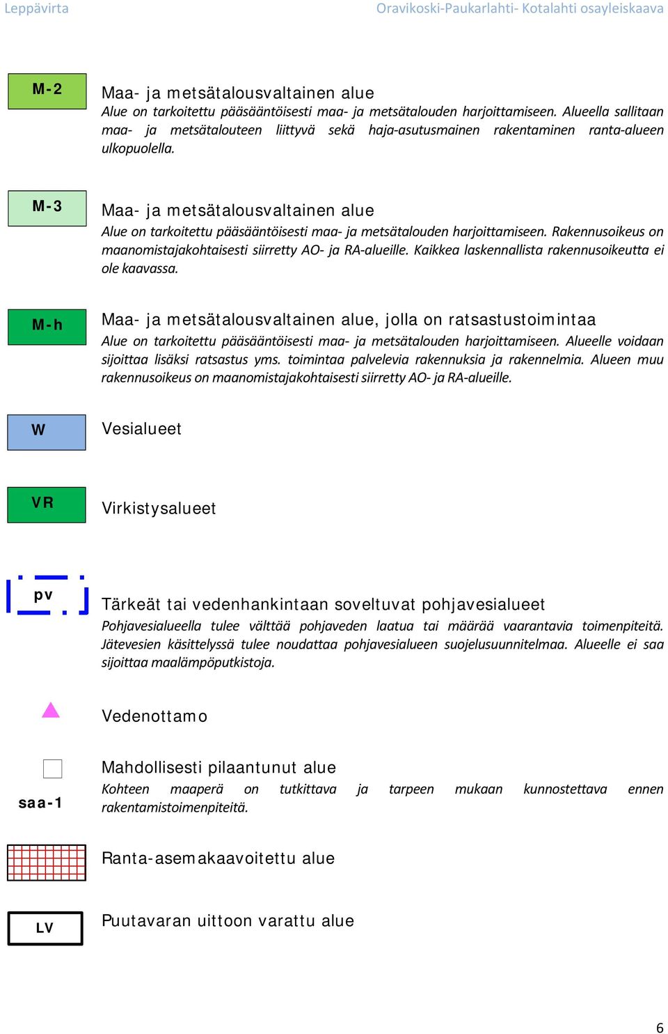 M-3 Maa- ja metsätalousvaltainen alue Alue on tarkoitettu pääsääntöisesti maa ja metsätalouden harjoittamiseen. Rakennusoikeus on maanomistajakohtaisesti siirretty AO ja RA alueille.