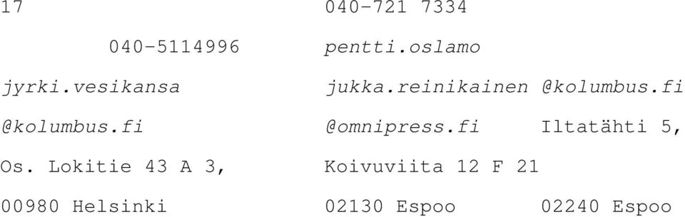 fi @omnipress.fi Iltatähti 5, Os.