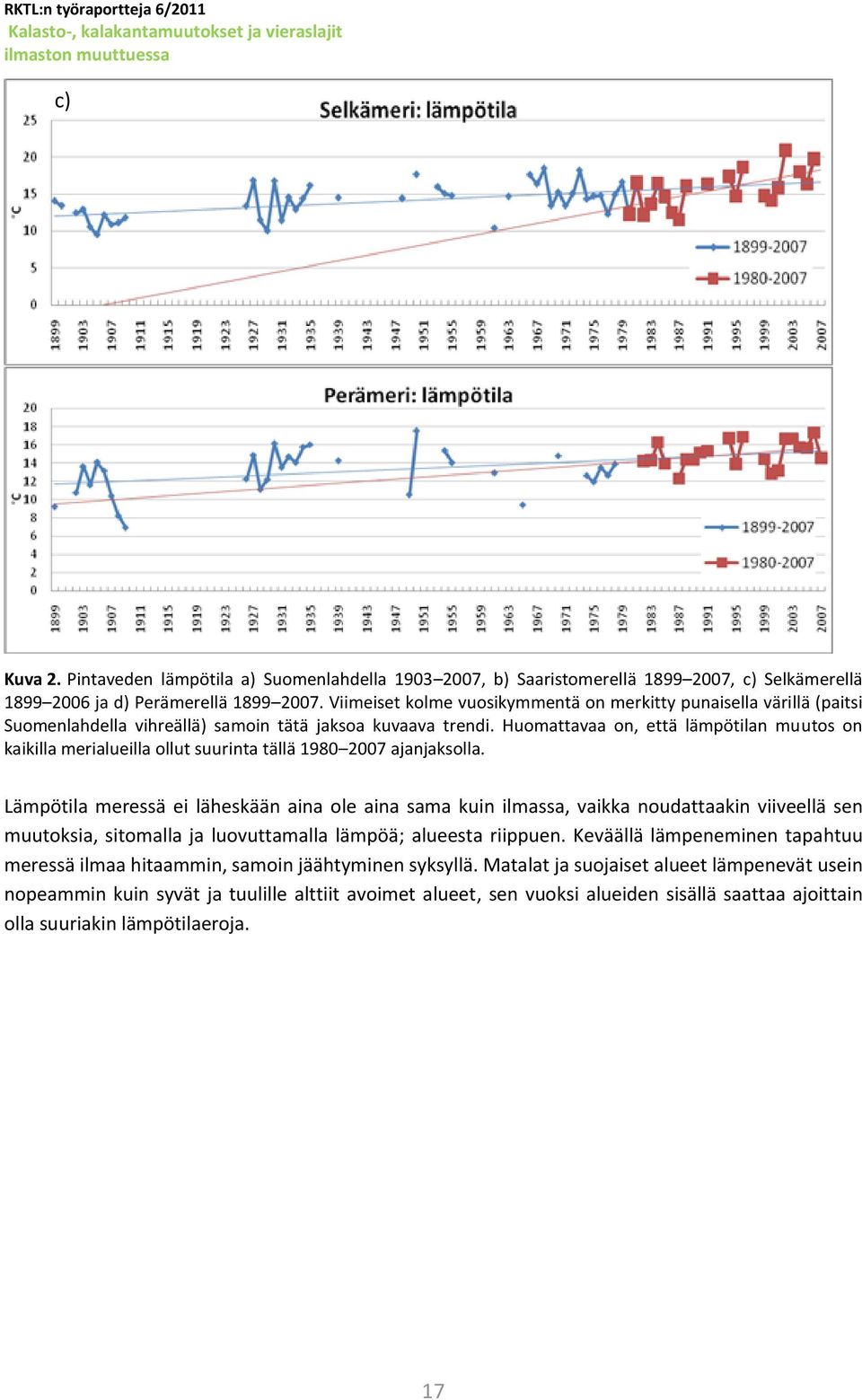 Huomattavaa on, että lämpötilan muutos on kaikilla merialueilla ollut suurinta tällä 1980 2007 ajanjaksolla.