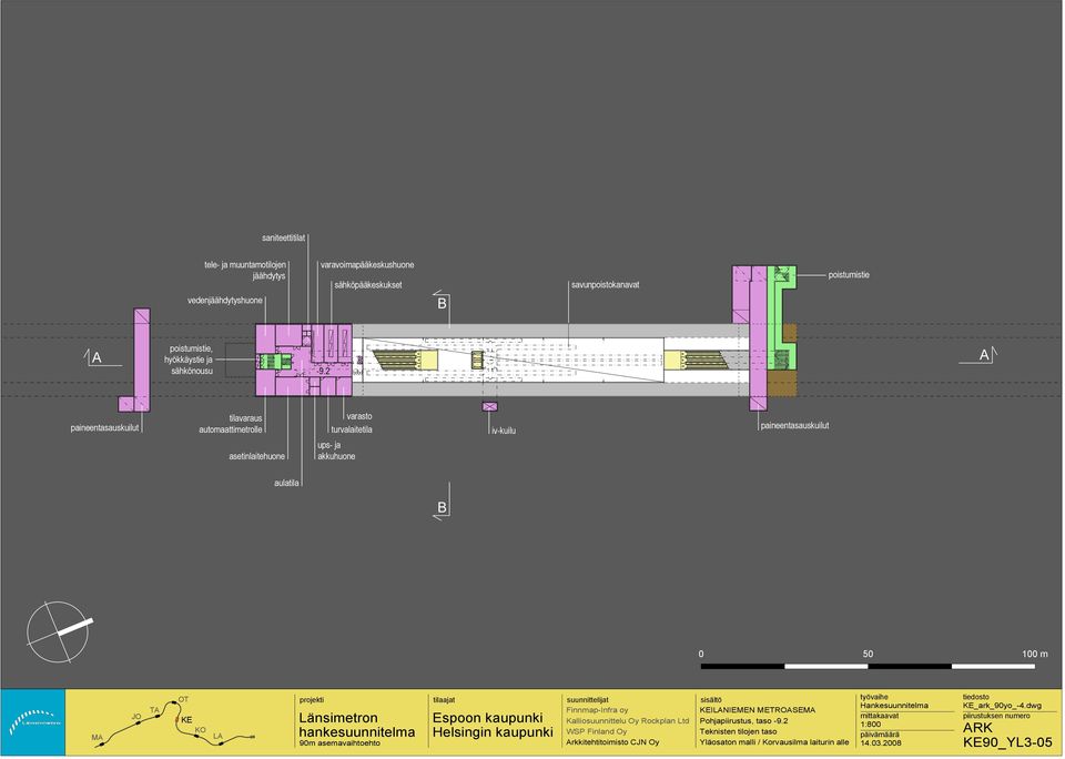 2 tilavaraus automaattimetrolle asetinlaitehuone varasto turvalaitetila ups- ja akkuhuone aulatila M T L ILNIEMEN