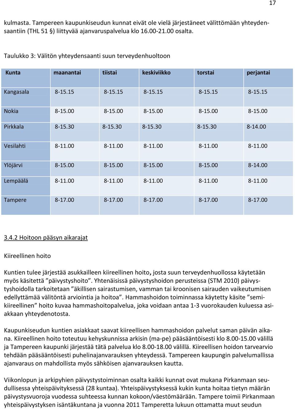 30 8-15.30 8-15.30 8-15.30 8-14.00 Vesilahti 8-11.00 8-11.00 8-11.00 8-11.00 8-11.00 Ylöjärvi 8-15.00 8-15.00 8-15.00 8-15.00 8-14.00 Lempäälä 8-11.00 8-11.00 8-11.00 8-11.00 8-11.00 Tampere 8-17.