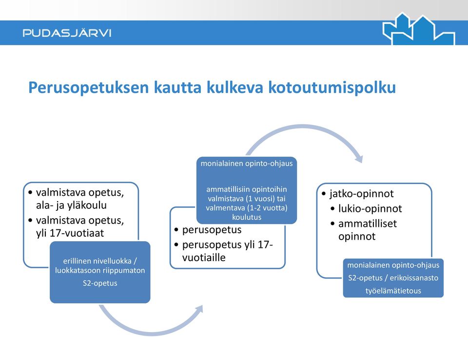 opintoihin valmistava (1 vuosi) tai valmentava (1-2 vuotta) koulutus perusopetus perusopetus yli 17- vuotiaille