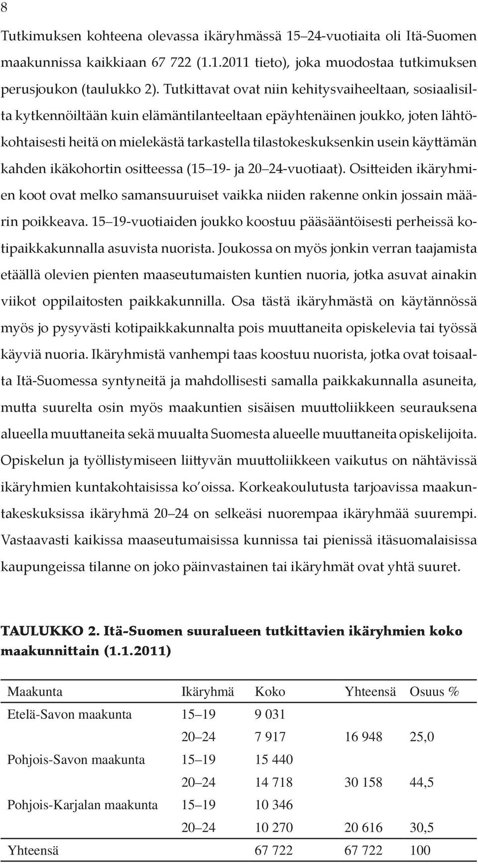 käyttämän kahden ikäkohortin ositteessa (15 19- ja 20 24-vuotiaat). Ositteiden ikäryhmien koot ovat melko samansuuruiset vaikka niiden rakenne onkin jossain määrin poikkeava.