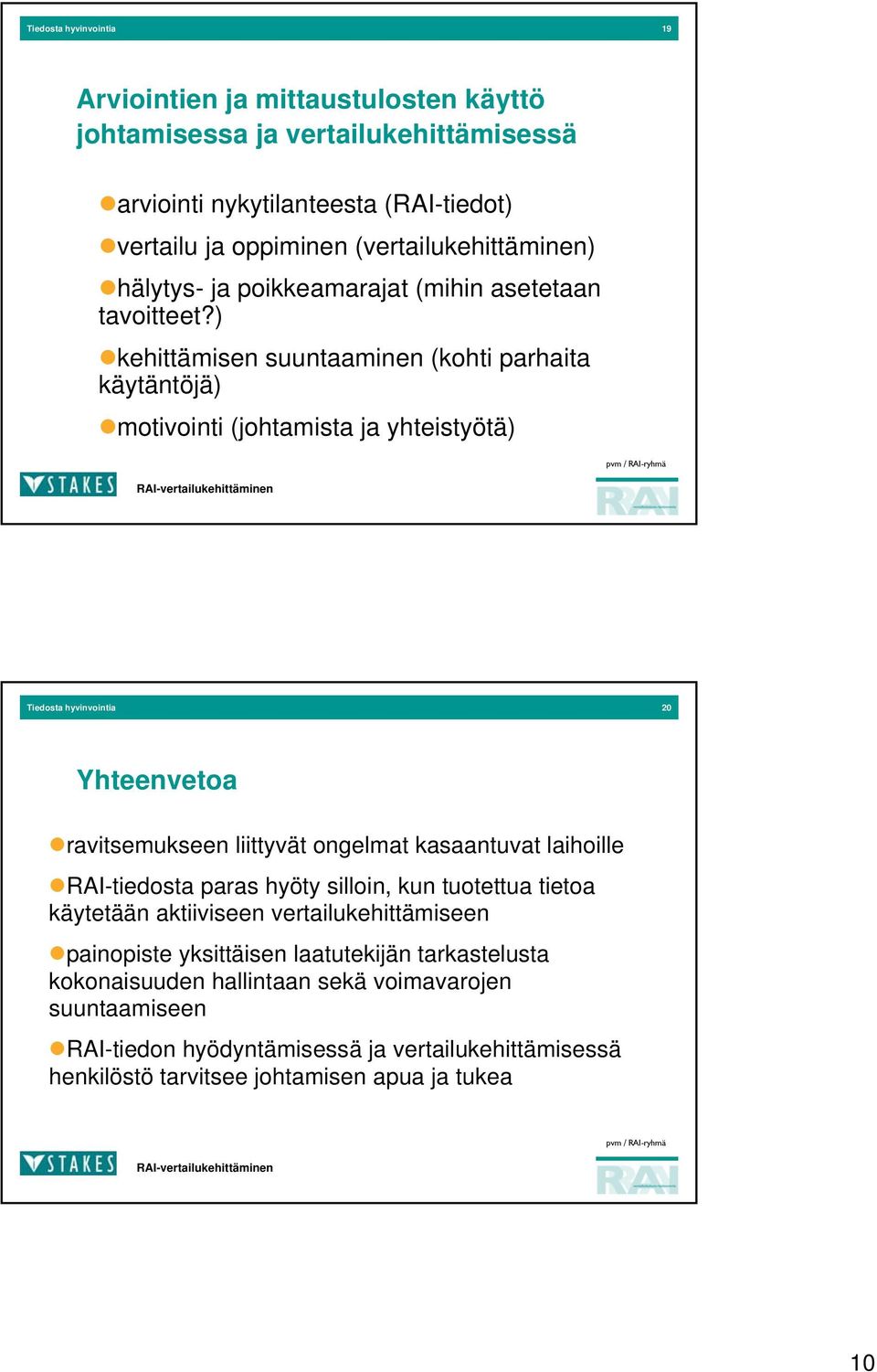 ) kehittämisen suuntaaminen (kohti parhaita käytäntöjä) motivointi (johtamista ja yhteistyötä) Tiedosta hyvinvointia 20 Yhteenvetoa ravitsemukseen liittyvät ongelmat kasaantuvat