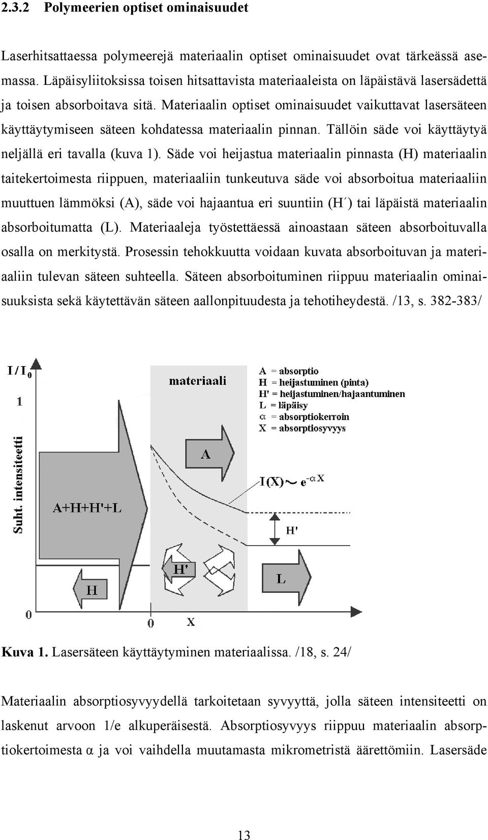 Materiaalin optiset ominaisuudet vaikuttavat lasersäteen käyttäytymiseen säteen kohdatessa materiaalin pinnan. Tällöin säde voi käyttäytyä neljällä eri tavalla (kuva 1).