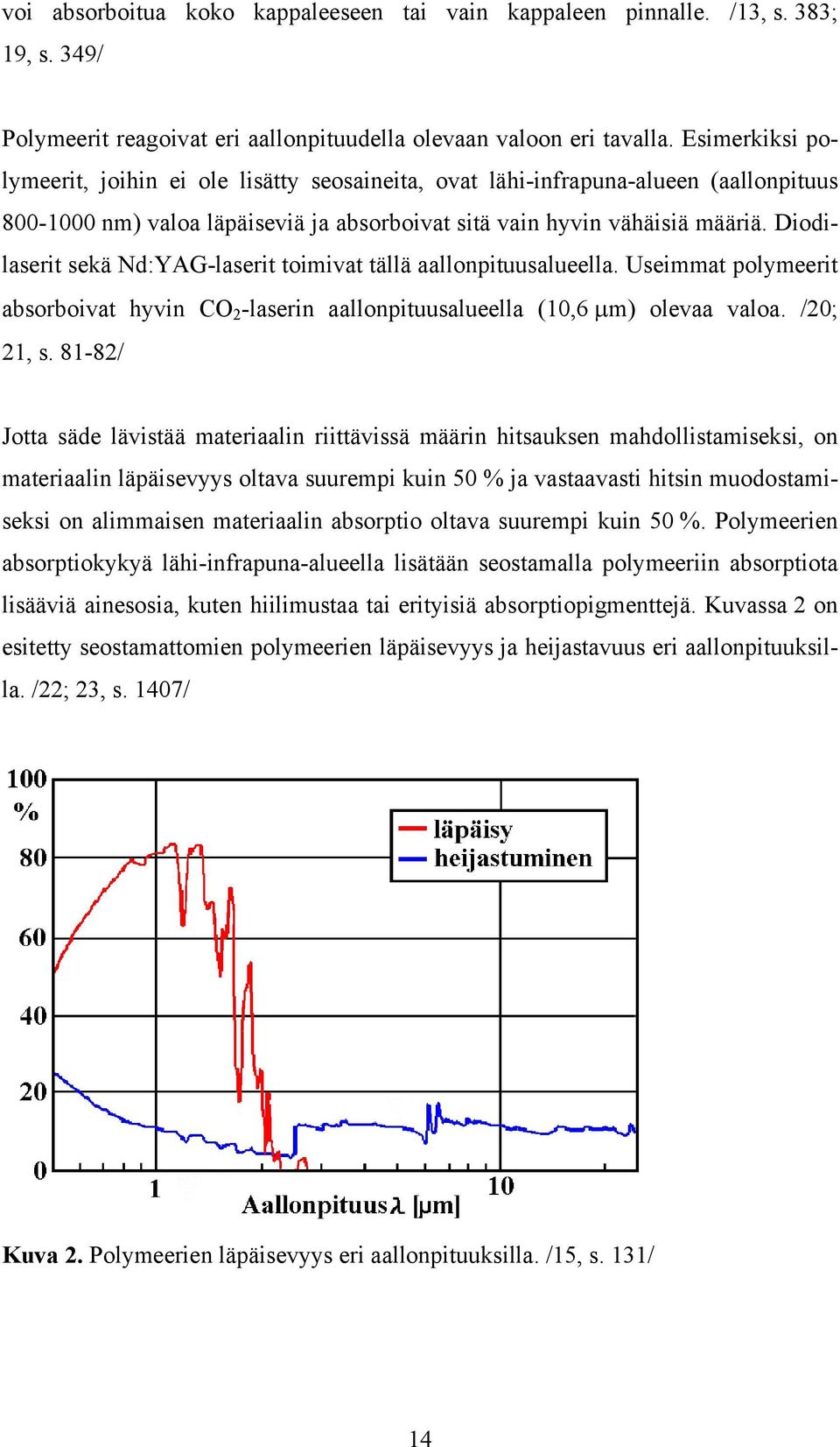 Diodilaserit sekä Nd:YAG-laserit toimivat tällä aallonpituusalueella. Useimmat polymeerit absorboivat hyvin CO 2 -laserin aallonpituusalueella (10,6 µm) olevaa valoa. /20; 21, s.