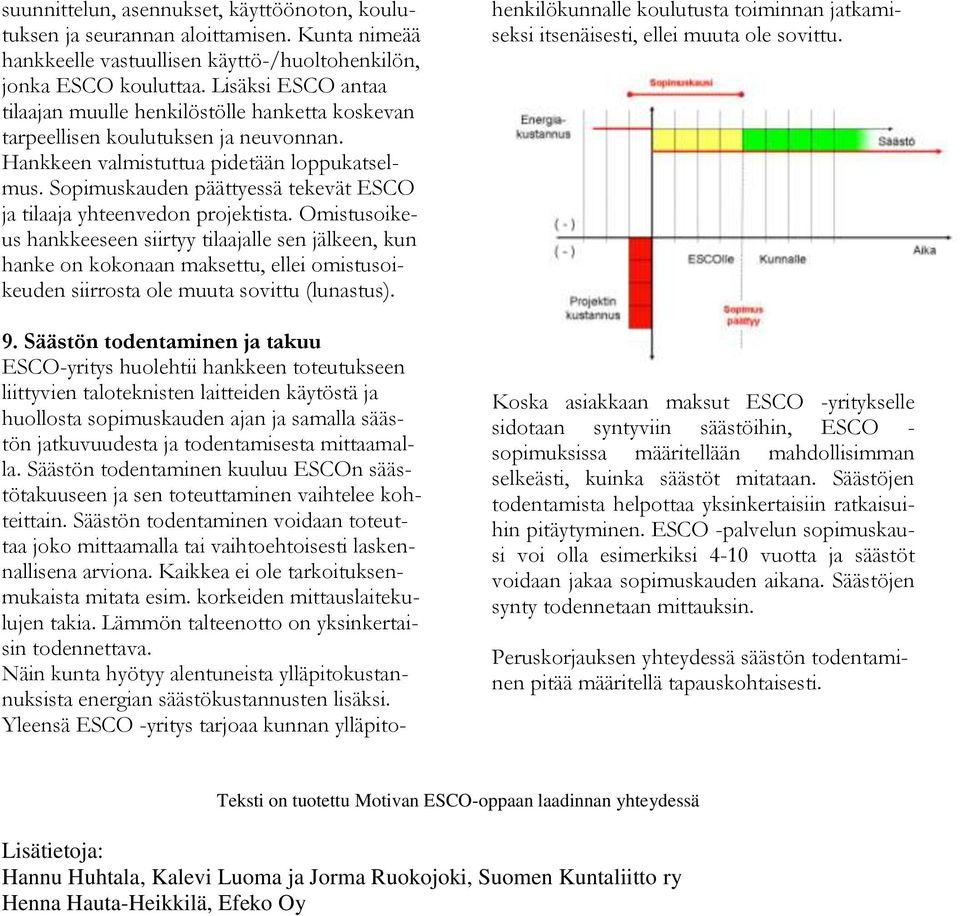 Sopimuskauden päättyessä tekevät ESCO ja tilaaja yhteenvedon projektista.