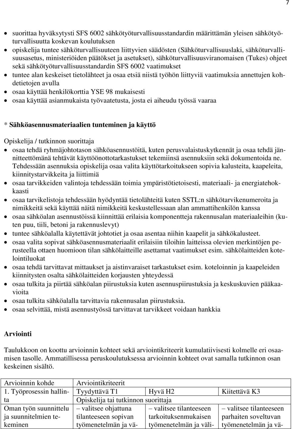 alan keskeiset tietolähteet ja osaa etsiä niistä työhön liittyviä vaatimuksia annettujen kohdetietojen avulla osaa käyttää henkilökorttia YSE 98 mukaisesti osaa käyttää asianmukaista työvaatetusta,