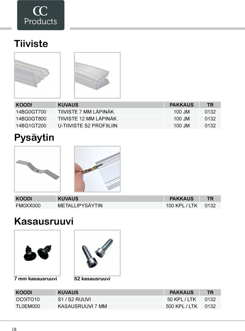 100 JM 0132 14BG1GT200 U-TIIVISTE S2 PROFIILIIN 100 JM 0132 Pysäytin FM0XX000