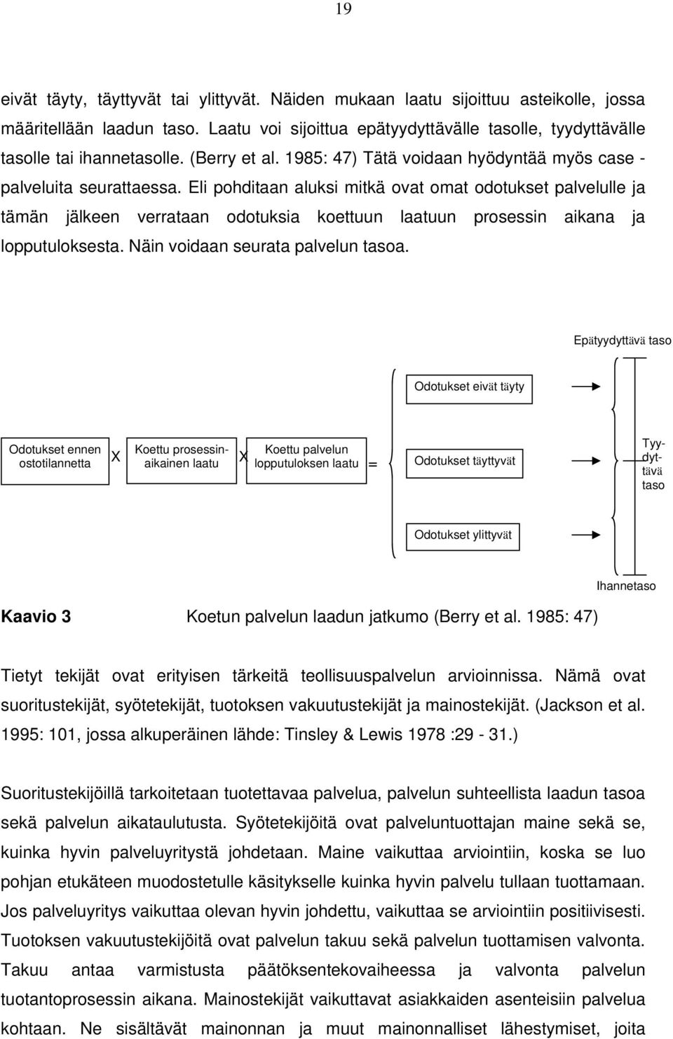 Eli pohditaan aluksi mitkä ovat omat odotukset palvelulle ja tämän jälkeen verrataan odotuksia koettuun laatuun prosessin aikana ja lopputuloksesta. Näin voidaan seurata palvelun tasoa.