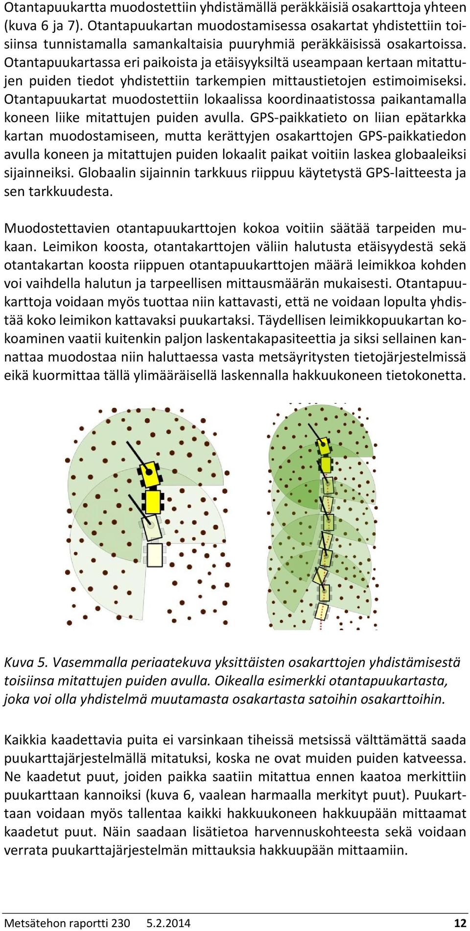 Otantapuukartassa eri paikoista ja etäisyyksiltä useampaan kertaan mitattujen puiden tiedot yhdistettiin tarkempien mittaustietojen estimoimiseksi.