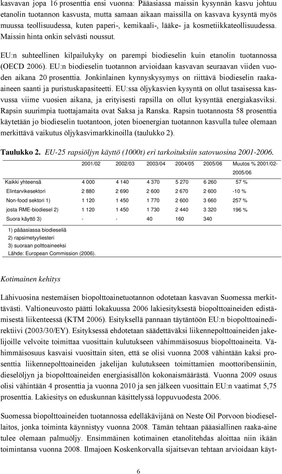 EU:n biodieselin tuotannon arvioidaan kasvavan seuraavan viiden vuoden aikana 20 prosenttia. Jonkinlainen kynnyskysymys on riittävä biodieselin raakaaineen saanti ja puristuskapasiteetti.