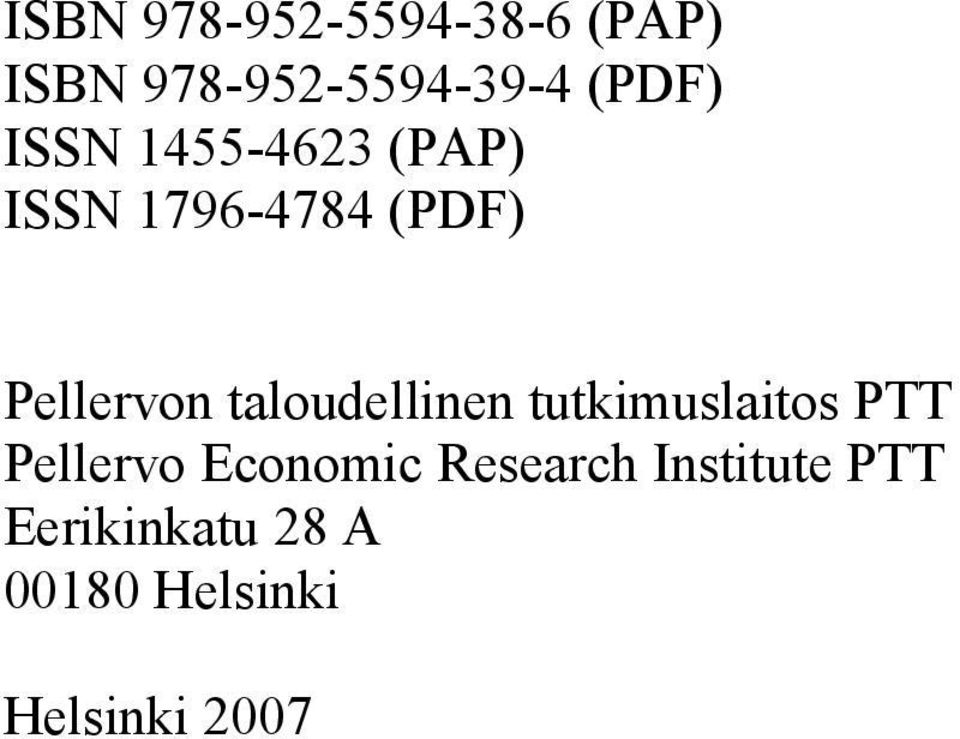 taloudellinen tutkimuslaitos PTT Pellervo Economic