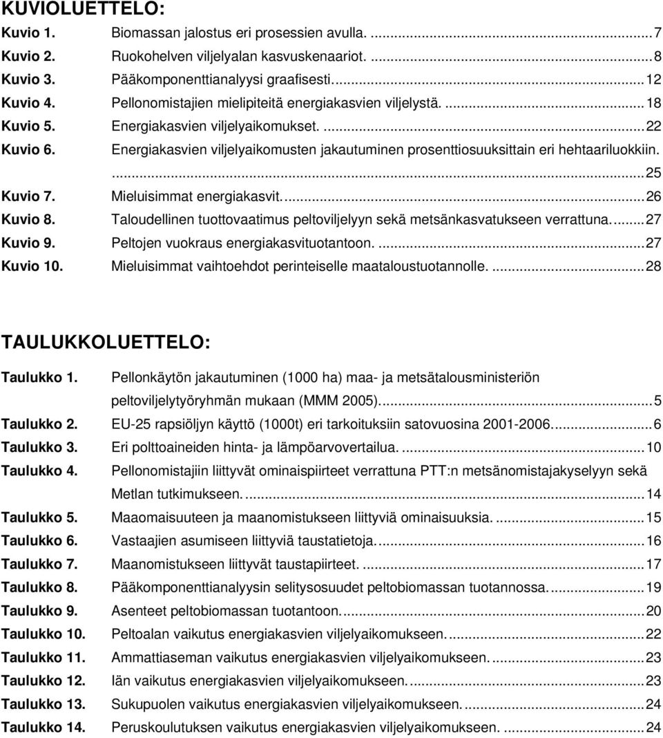 Energiakasvien viljelyaikomusten jakautuminen prosenttiosuuksittain eri hehtaariluokkiin....25 Kuvio 7. Mieluisimmat energiakasvit...26 Kuvio 8.