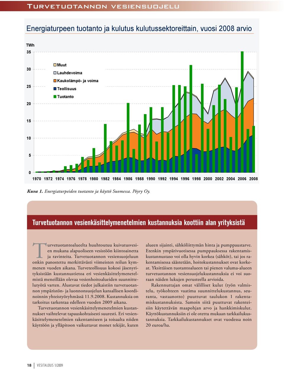 2008, Turveteollisuusliitto ry Copyright Pöyry Energy Oy Turvetuotannon vesienkäsittelymenetelmien kustannuksia koottiin alan yrityksistä Turvetuotantoalueelta huuhtoutuu kuivatusvesien mukana