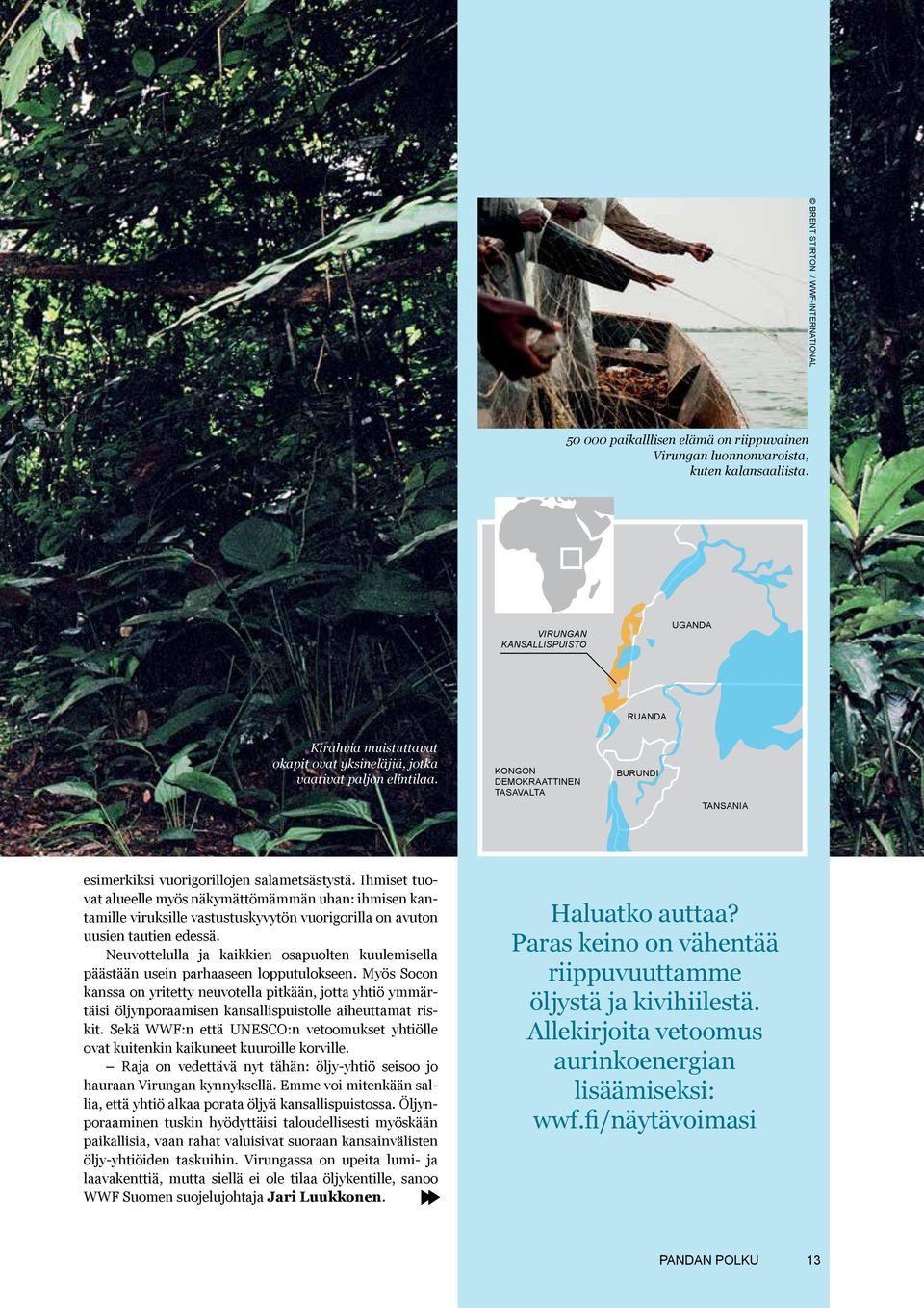 KONGON DEMOKRAATTINEN TASAVALTA BURUNDI TANSANIA esimerkiksi vuorigorillojen salametsästystä.