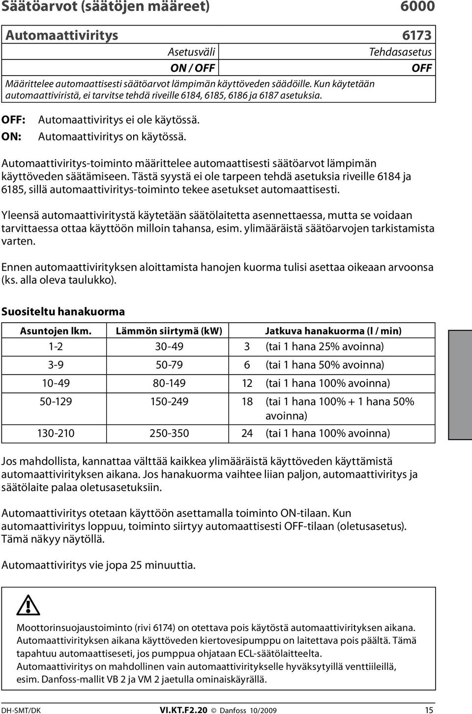 Automaattiviritys-toiminto määrittelee automaattisesti säätöarvot lämpimän käyttöveden säätämiseen.