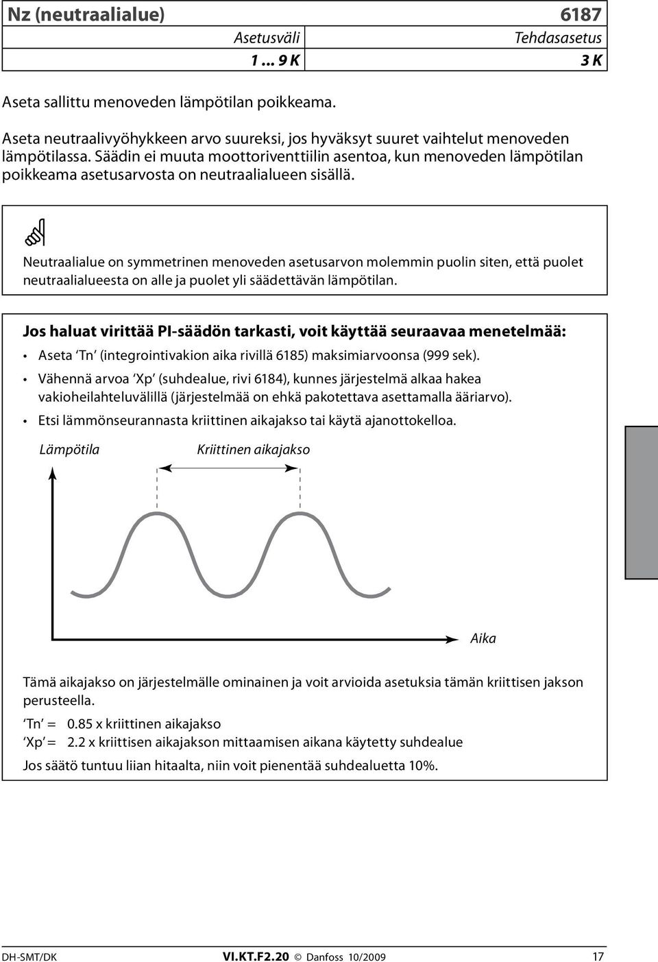 Neutraalialue on symmetrinen menoveden asetusarvon molemmin puolin siten, että puolet neutraalialueesta on alle ja puolet yli säädettävän lämpötilan.