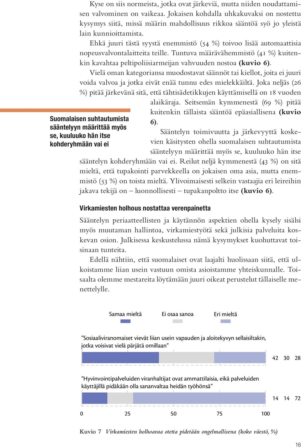 Ehkä juuri tästä syystä enemmistö (54 %) toivoo lisää automaattisia nopeusvalvontalaitteita teille. Tuntuva määrävähemmistö (41 %) kuitenkin kavahtaa peltipoliisiarmeijan vahvuuden nostoa (kuvio 6).