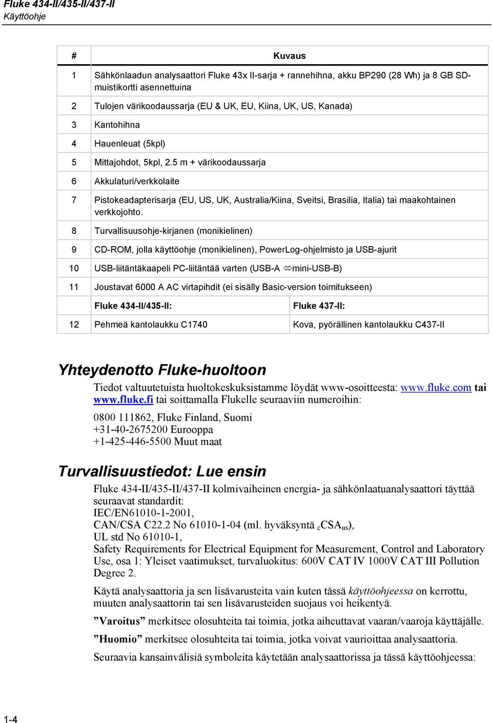 5 m + värikoodaussarja 6 Akkulaturi/verkkolaite 7 Pistokeadapterisarja (EU, US, UK, Australia/Kiina, Sveitsi, Brasilia, Italia) tai maakohtainen verkkojohto.