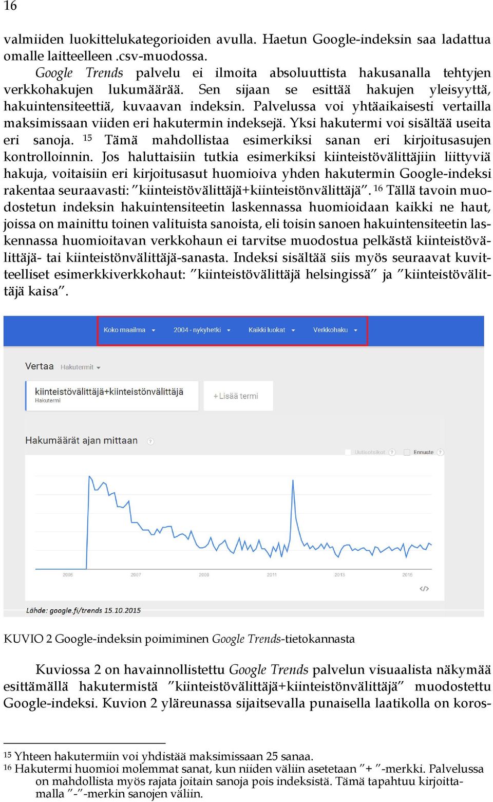 Palvelussa voi yhtäaikaisesti vertailla maksimissaan viiden eri hakutermin indeksejä. Yksi hakutermi voi sisältää useita eri sanoja.