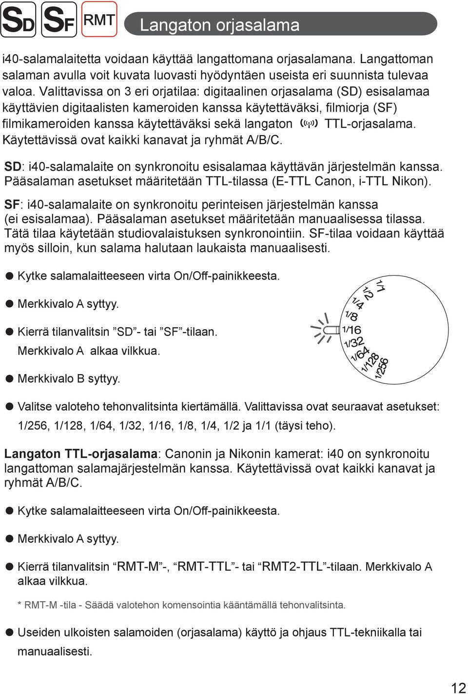 TTL-orjasalama. Käytettävissä ovat kaikki kanavat ja ryhmät A/B/C. SD: i40-salamalaite on synkronoitu esisalamaa käyttävän järjestelmän kanssa.