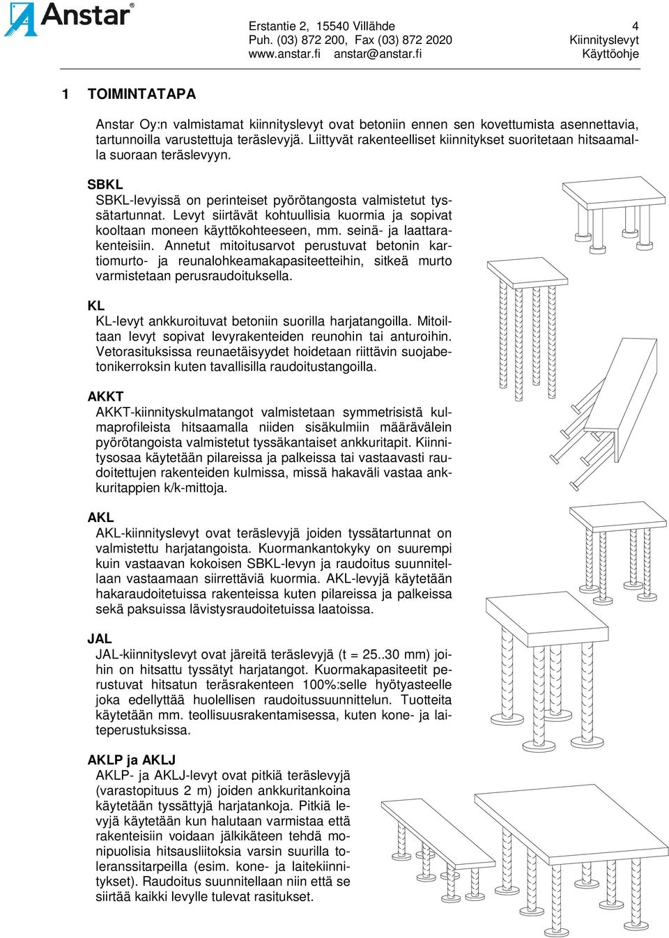 Levyt siirtävät kohtuullisia kuormia ja sopivat kooltaan moneen käyttökohteeseen, mm. seinä- ja laattarakenteisiin.