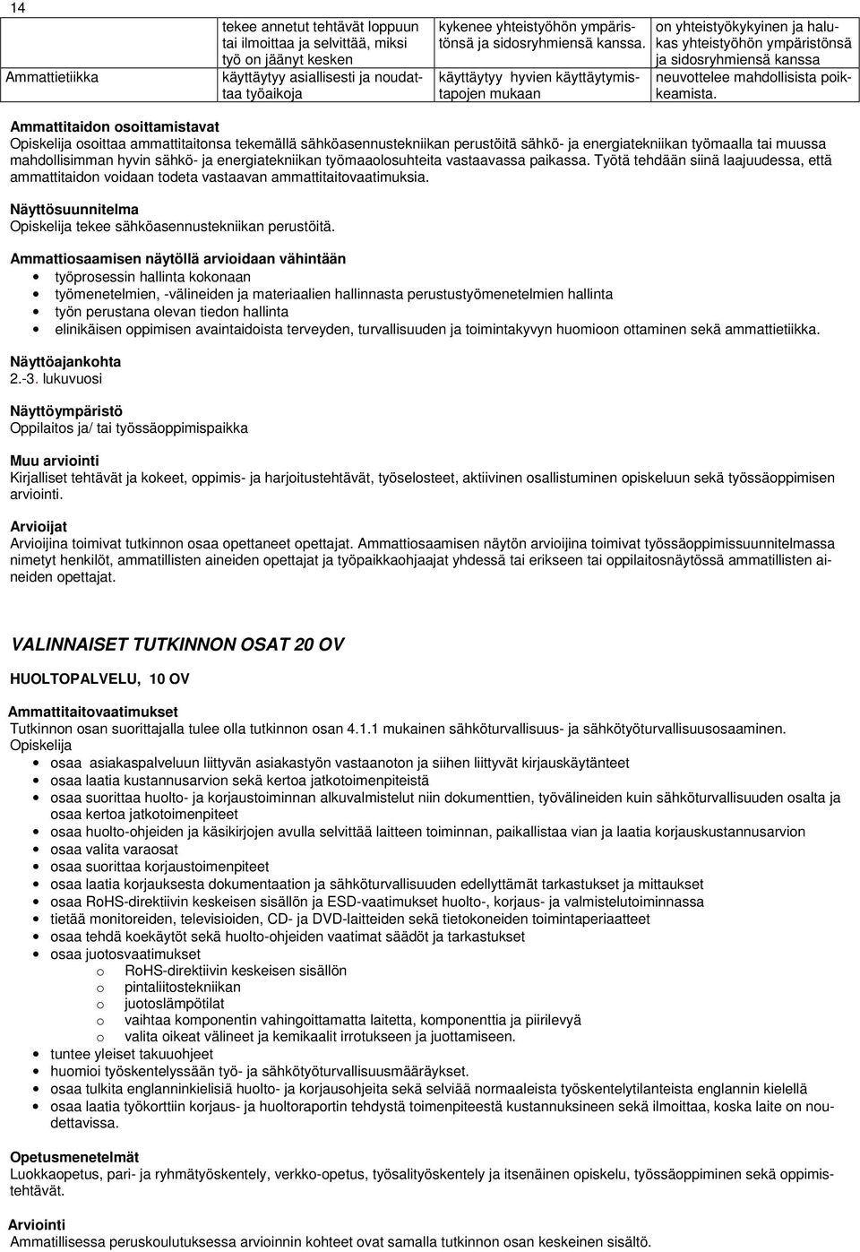 Ammattitaidon osoittamistavat osoittaa ammattitaitonsa tekemällä sähköasennustekniikan perustöitä sähkö- ja energiatekniikan työmaalla tai muussa mahdollisimman hyvin sähkö- ja energiatekniikan