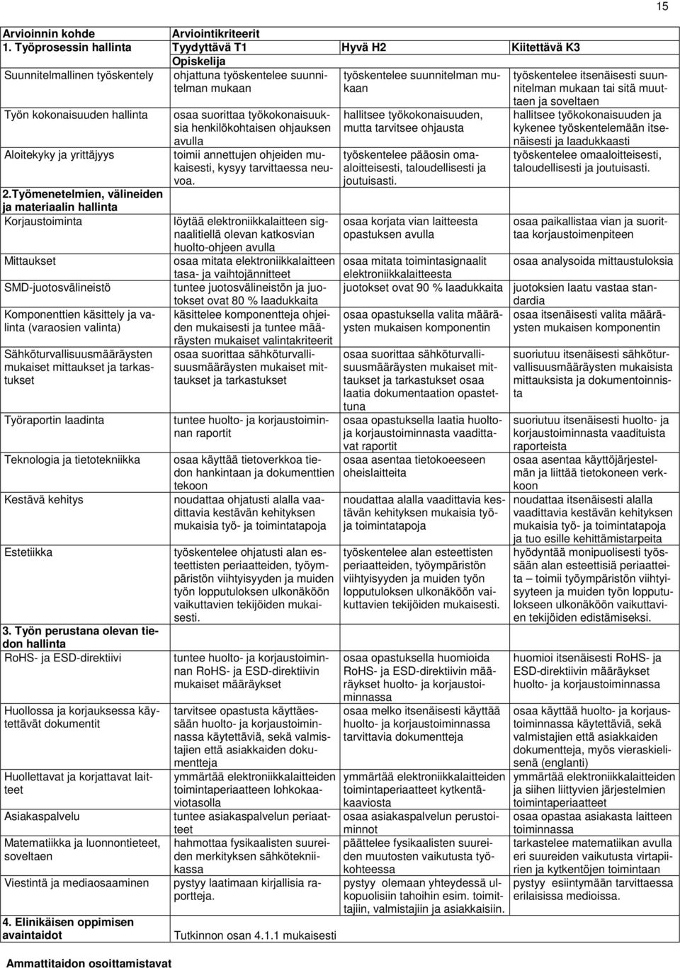 mittaukset ja tarkastukset Työraportin laadinta Teknologia ja tietotekniikka Kestävä kehitys Estetiikka 3.