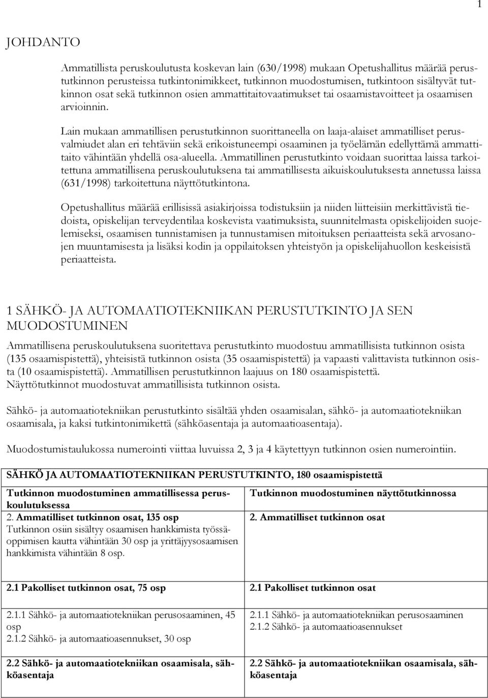 Lain mukaan ammatillisen perustutkinnon suorittaneella on laaja-alaiset ammatilliset perusvalmiudet alan eri tehtäviin sekä erikoistuneempi osaaminen ja työelämän edellyttämä ammattitaito vähintään