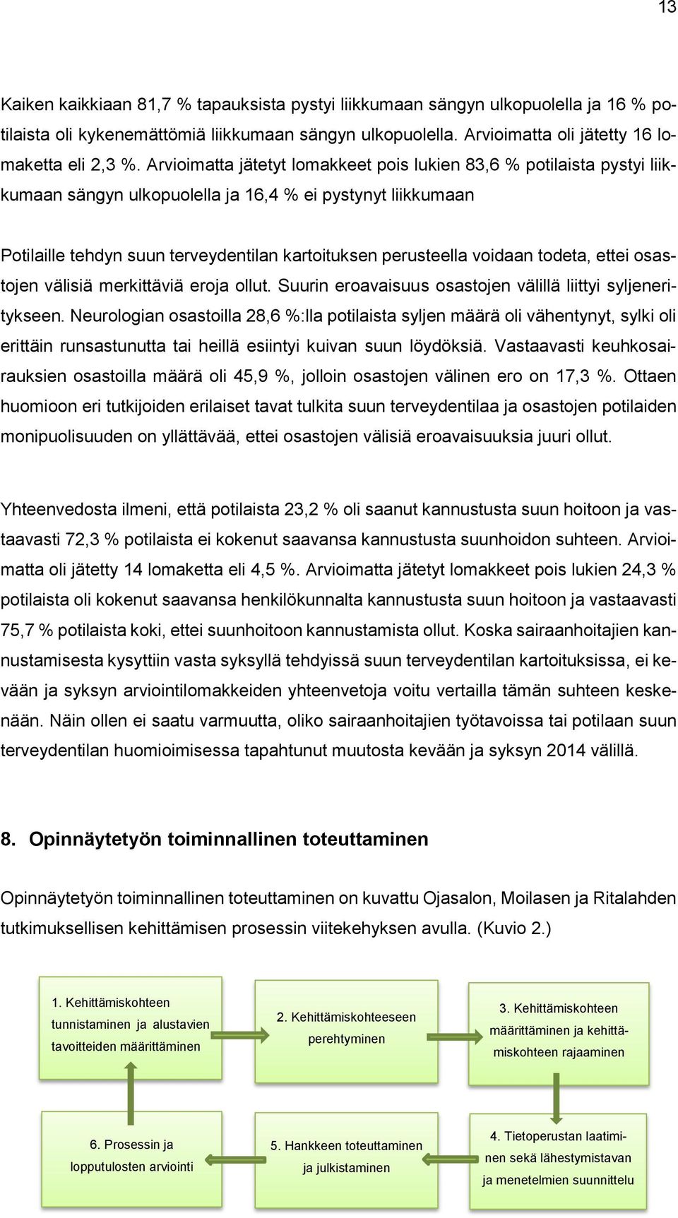 voidaan todeta, ettei osastojen välisiä merkittäviä eroja ollut. Suurin eroavaisuus osastojen välillä liittyi syljeneritykseen.