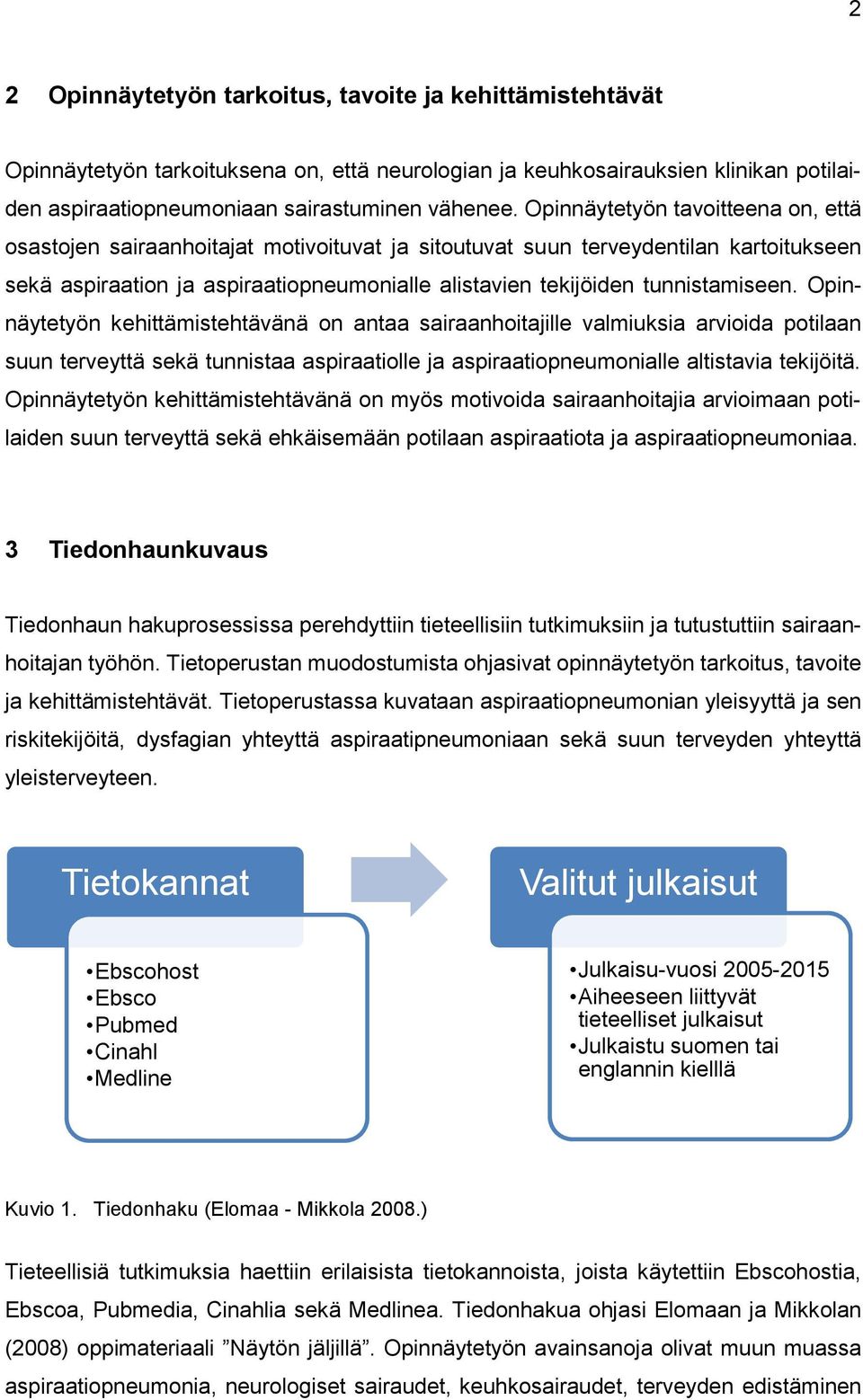 tunnistamiseen. Opinnäytetyön kehittämistehtävänä on antaa sairaanhoitajille valmiuksia arvioida potilaan suun terveyttä sekä tunnistaa aspiraatiolle ja aspiraatiopneumonialle altistavia tekijöitä.