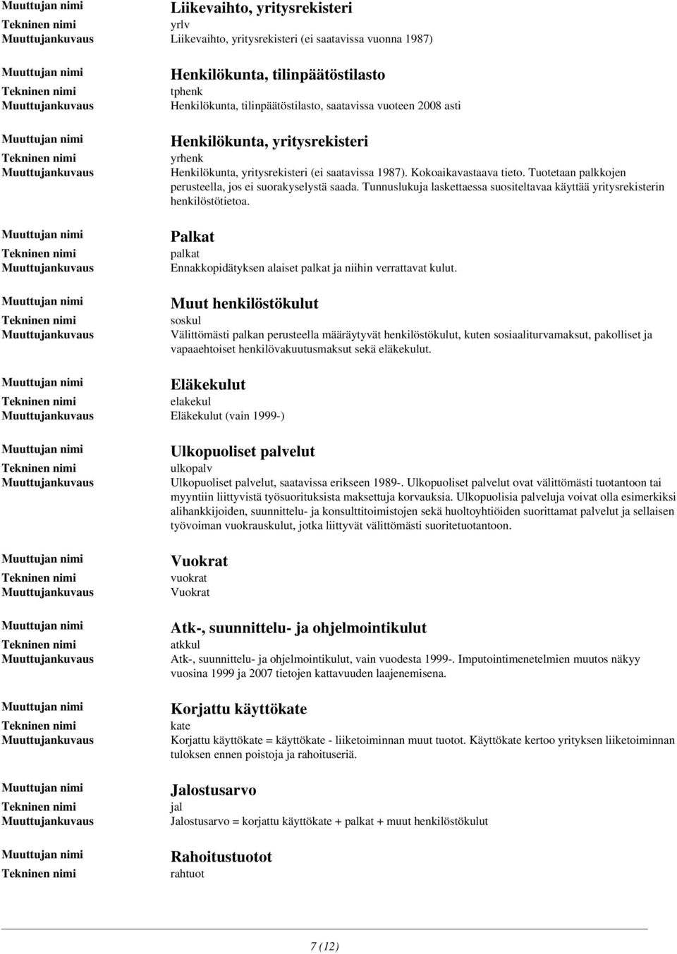 Tunnuslukuja laskettaessa suositeltavaa käyttää yritysrekisterin henkilöstötietoa. Palkat palkat Ennakkopidätyksen alaiset palkat ja niihin verrattavat kulut.