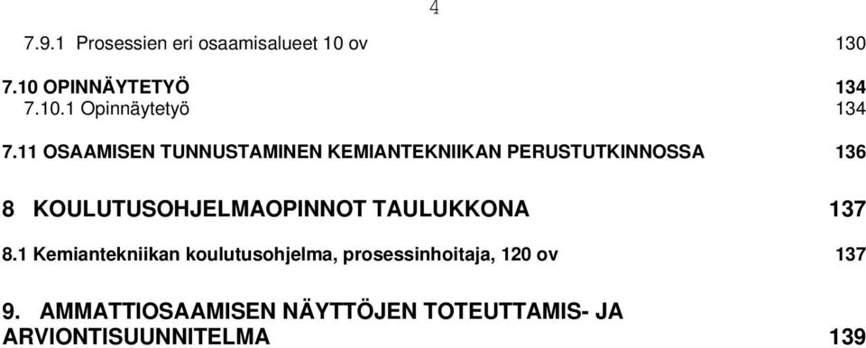 KOULUTUSOHJELMAOPINNOT TAULUKKONA 137 8.