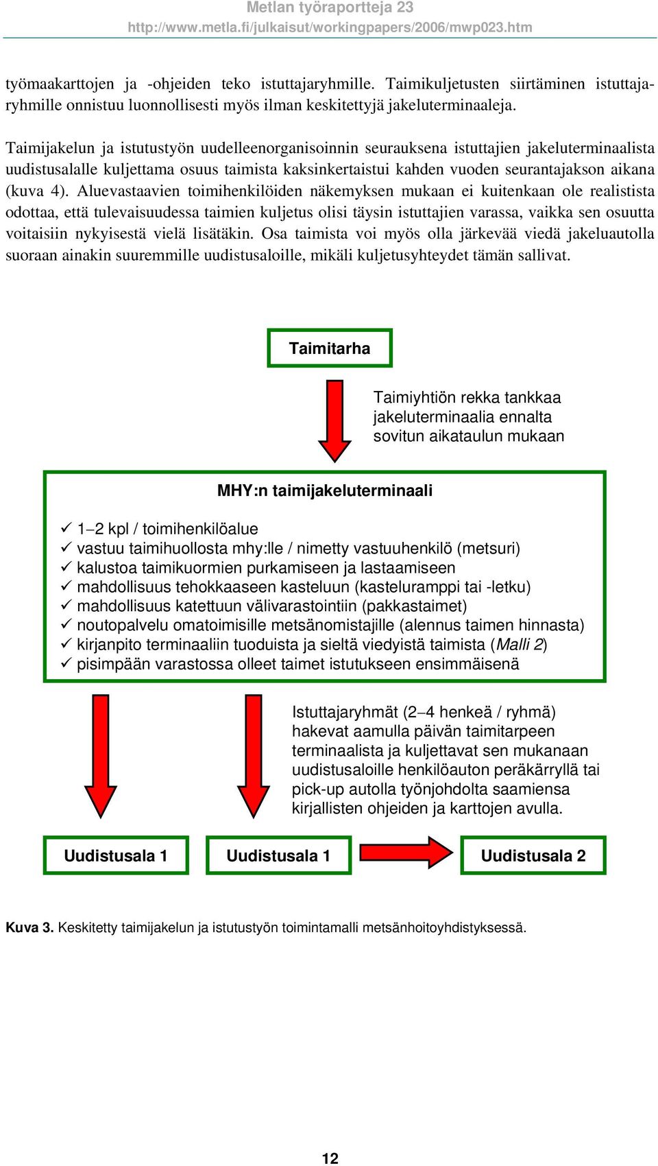 Aluevastaavien toimihenkilöiden näkemyksen mukaan ei kuitenkaan ole realistista odottaa, että tulevaisuudessa taimien kuljetus olisi täysin istuttajien varassa, vaikka sen osuutta voitaisiin