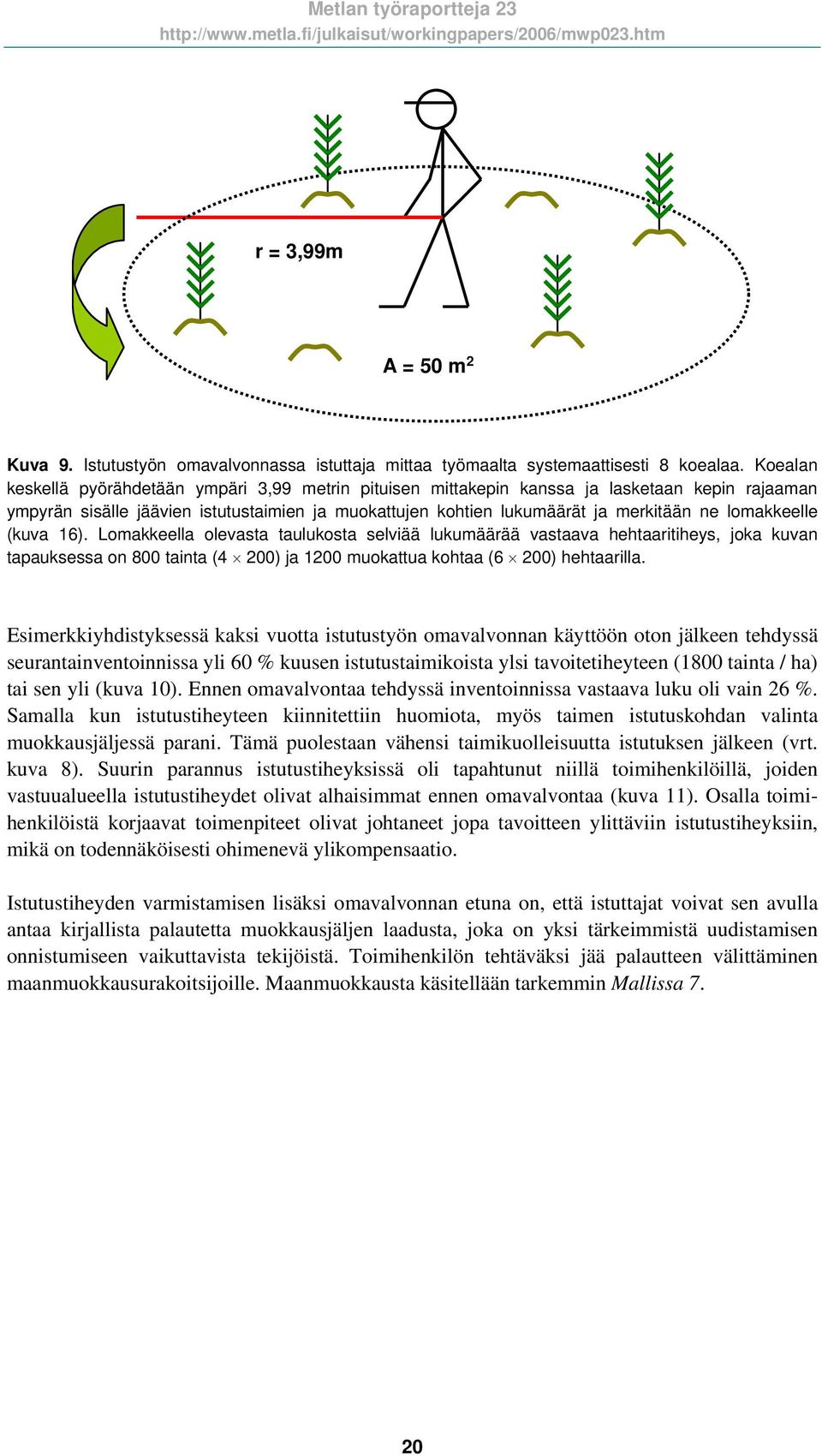 lomakkeelle (kuva 16). Lomakkeella olevasta taulukosta selviää lukumäärää vastaava hehtaaritiheys, joka kuvan tapauksessa on 800 tainta (4 200) ja 1200 muokattua kohtaa (6 200) hehtaarilla.