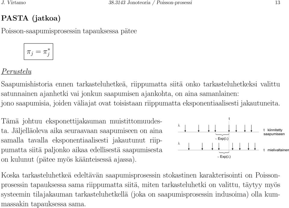 valittu satunnainen ajanhetki vai jonkun saapumisen ajankohta, on aina samanlainen: jono saapumisia, joiden väliajat ovat toisistaan riippumatta eksponentiaalisesti jakautuneita.