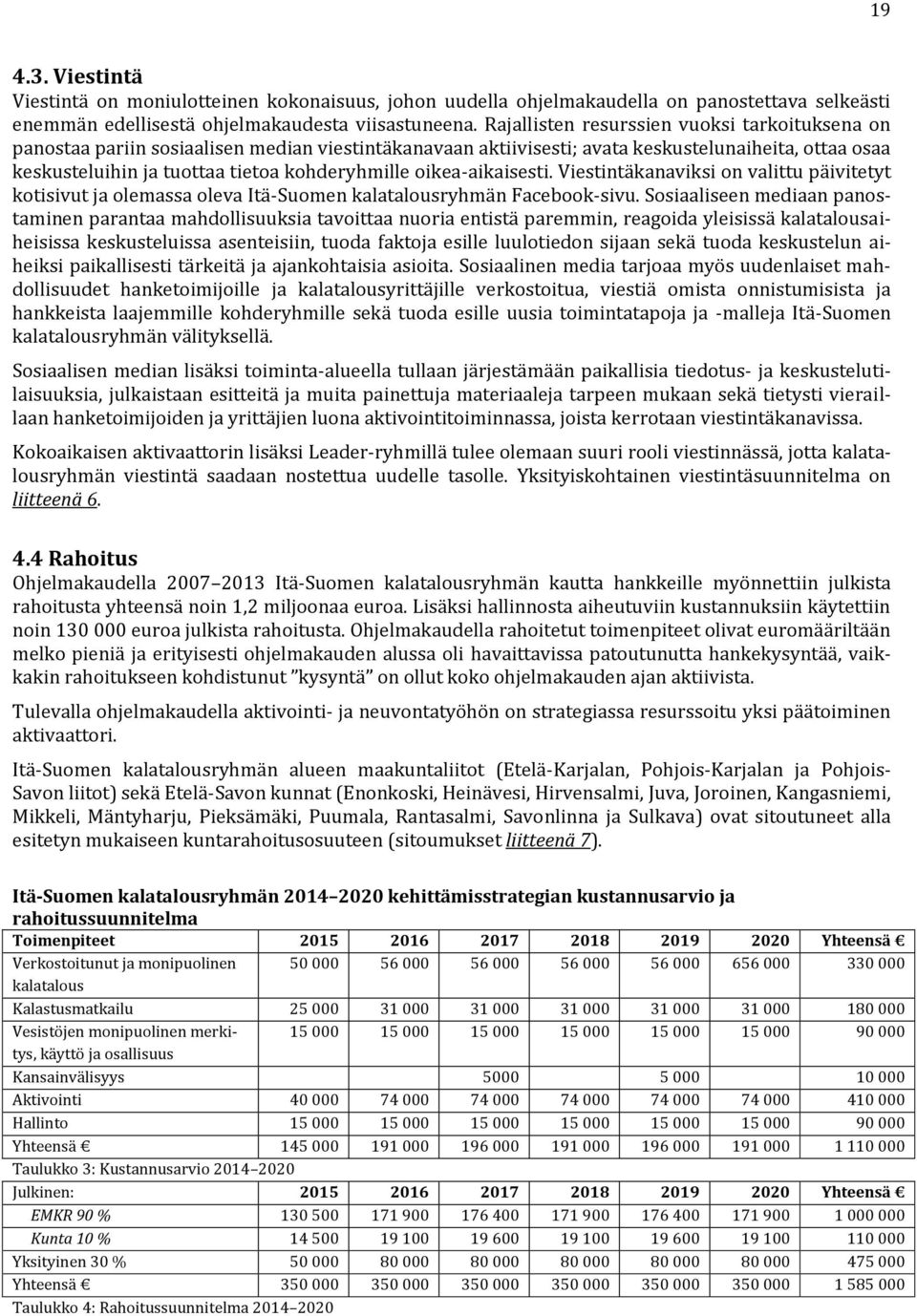 oikea-aikaisesti. Viestintäkanaviksi on valittu päivitetyt kotisivut ja olemassa oleva Itä-Suomen kalatalousryhmän Facebook-sivu.