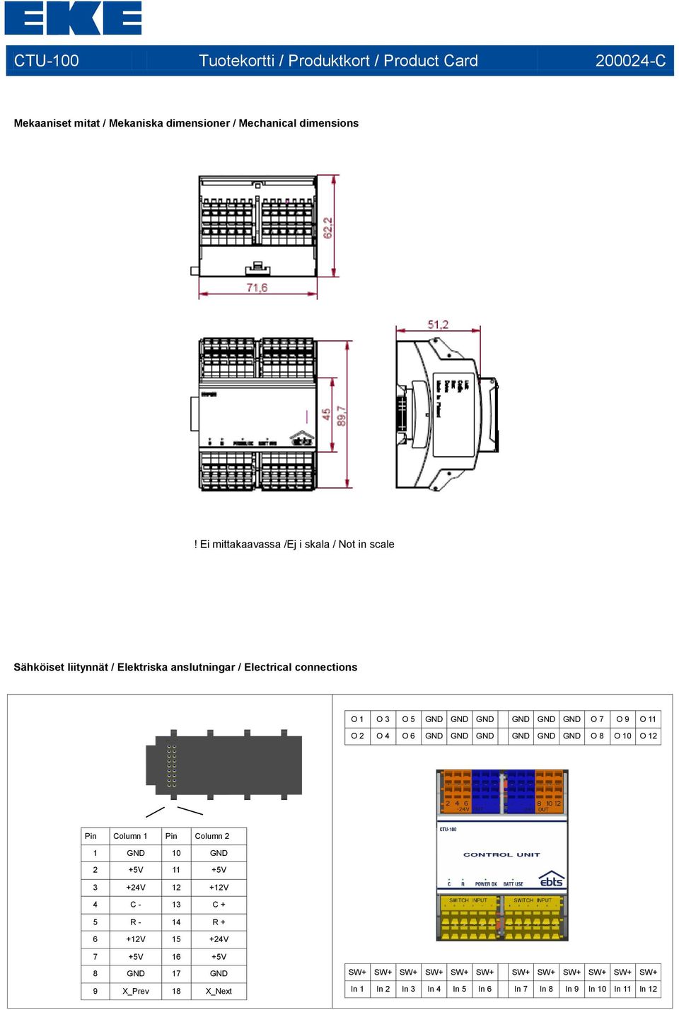 O 7 O 9 O 11 O 2 O 4 O 6 GND GND GND GND GND GND O 8 O 10 O 12 Pin Column 1 Pin Column 2 1 GND 10 GND 2 +5V 11 +5V 3 +24V 12 +12V 4 C - 13 C + 5 R -