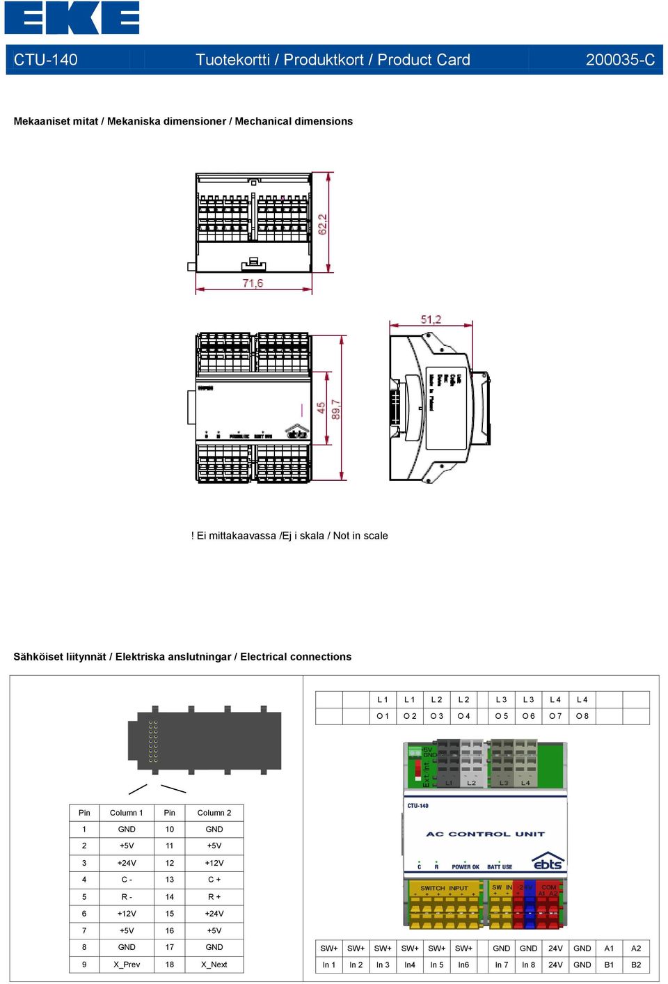 L 4 L 4 O 1 O 2 O 3 O 4 O 5 O 6 O 7 O 8 Pin Column 1 Pin Column 2 1 GND 10 GND 2 +5V 11 +5V 3 +24V 12 +12V 4 C - 13 C + 5 R - 14 R + 6